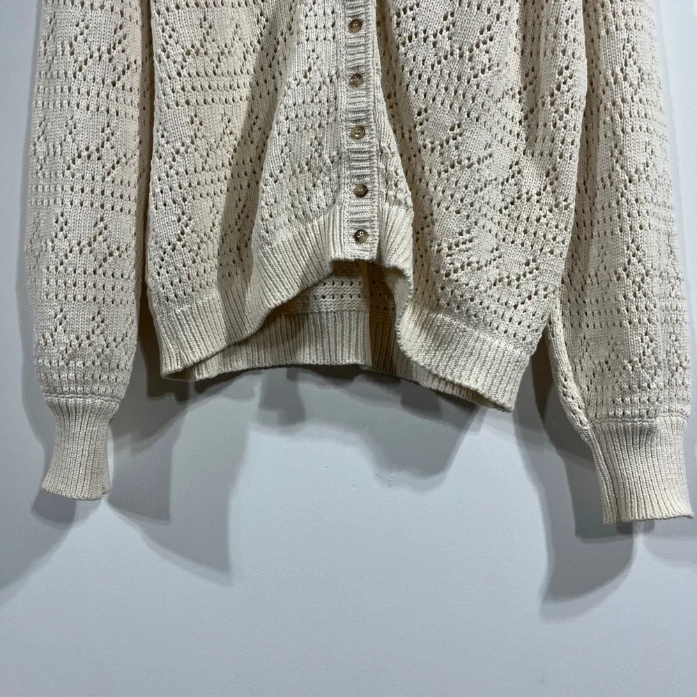 Sezane Capucine Pointelle Knit Cardigan Sweater Womens Small Cottagecore Preppy - Picture 3 of 11